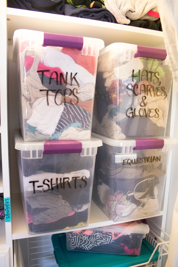 ADHD Organization Plastic Tubs In Closet
